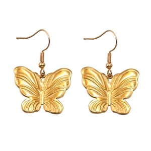 Colgantes de mariposa en acero inoxidable 304 dorado con detalles de alas caladas
