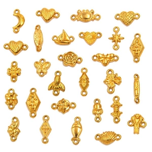 Golden 304 stainless steel DIY connectors featuring diverse shapes for jewelry crafting