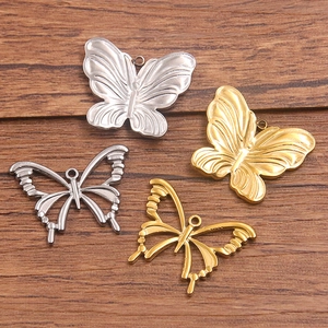 Colgantes de mariposa en acero inoxidable 304, diseños macizos y calados, oro y plata
