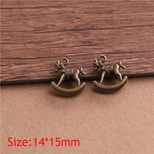 Vintage metal rocking horse charms for DIY jewelry making in antique bronze finish