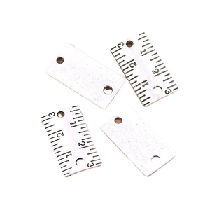 Set of four vintage silver alloy ruler charms with 1-2-3 cm scale for jewelry making
