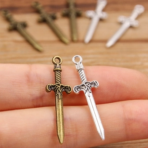 DIY antique bronze and silver sword charms with detailed hilts and top rings