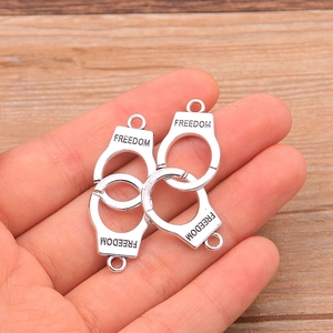 Antique silver freedom handcuff connector for DIY bracelet making and jewelry crafts