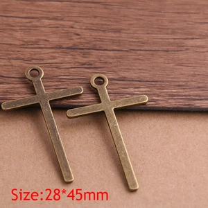 Par de colgantes de cruz de bronce vintage para joyería DIY, tamaño 28x45 mm de metal