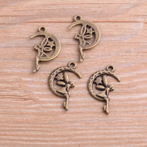 Antique bronze alloy moon fairy pendants for DIY jewelry making with four pieces