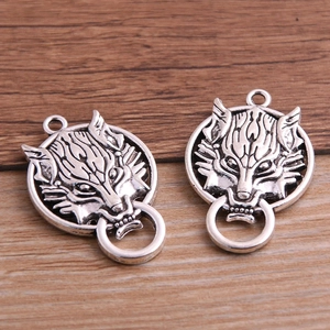 Vintage zinc alloy wolf head door knocker pendants for DIY jewelry and necklaces