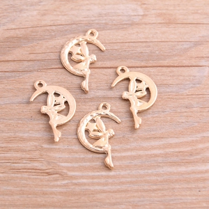 Golden moon angel wing girl charms in alloy for DIY jewelry making pendants