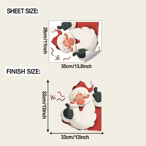 Specifiche dimensionali per adesivo di Babbo Natale con misure di layout e finitura