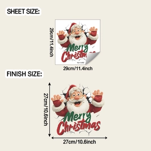 Détails de la taille de la feuille et du rendu final du sticker mural Père Noël 3D avec texte