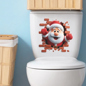 3D Kerstman muursticker voor toiletdecoratie in feestelijk rood en wit zelfklevend