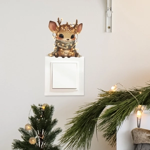 Cartoon fawn wall sticker with warm lights for living room switch decoration