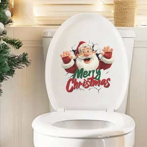 Autocollant de Toilette 3D Père Noël Merry Christmas Mur Cassé en PVC Décalcomanie Murale Amovible pour Salle de Bain Décor