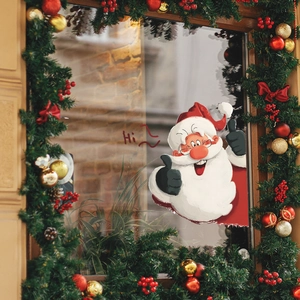 Adesivo natalizio per finestra con Babbo Natale e scritta Hi circondato da ghirlanda