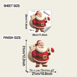 Confronto tra dimensioni del foglio e risultato finale dell'adesivo di Babbo Natale