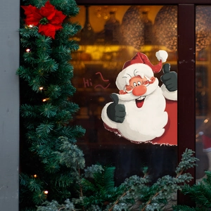 Adesivo natalizio per finestra con Babbo Natale e decorazioni floreali festive