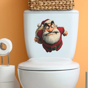 Adesivo per Toilette Bagno Babbo Natale Arrabbiato PVC Impermeabile Cartone Animato Natale Abbellimento Casa Decorazione Parete