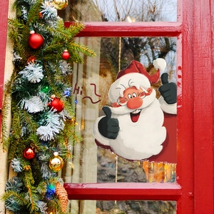 Adesivo Statico per Finestra di Babbo Natale di Natale in PVC Saluto Pollici In Su Cartone Animato DIY Decalcomania