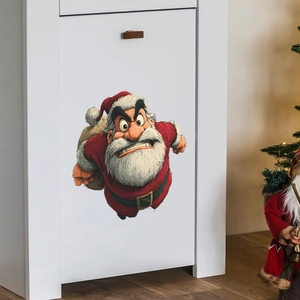 Adesivo murale Babbo Natale arrabbiato su mobile bianco con albero di Natale festivo