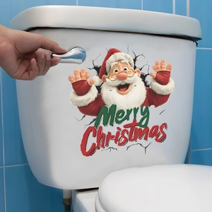 Sticker 3D Père Noël pour décoration de toilette avec texte Joyeux Noël festif