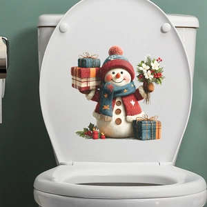 Christmas Snowman Toilet Sticker PVC Waterproof Wall Decal Holiday Bathroom Decoration Home Self Adhesive Sticker