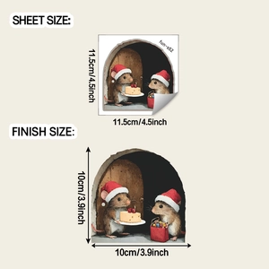 Detail view of Christmas mice wall sticker dimensions with sheet and finish size