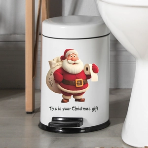 Pattumiera a pedale in metallo con Babbo Natale per decorazione bagno natalizia e festosa
