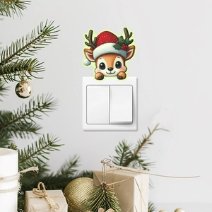 Christmas Reindeer Luminous Switch Sticker Glow In The Dark PVC Waterproof Wall Decal Cartoon Deer Holiday Home Decor