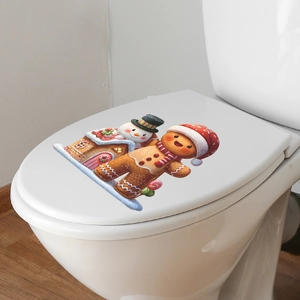 Christmas snowman and gingerbread man waterproof PVC bathroom toilet lid decorative stickers