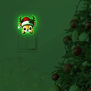 Cartoon reindeer Christmas switch sticker with green glow-in-the-dark luminous effect