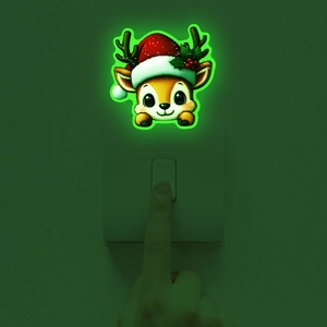 Cartoon Christmas reindeer luminous light switch wall sticker with glowing green effect