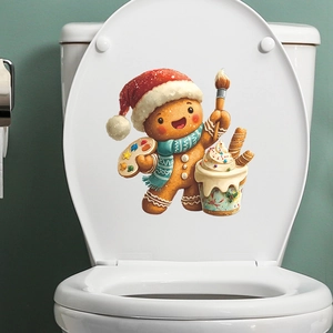 Cartoon Christmas Gingerbread Man Toilet Sticker Waterproof PVC Wall Decal For Bathroom Holiday Home Decoration fun-m455