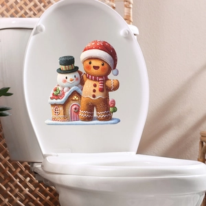 Christmas snowman and gingerbread man waterproof PVC toilet lid decorative sticker set