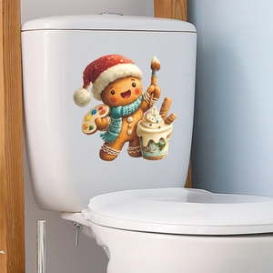 Cartoon Christmas gingerbread man artist wall sticker for bathroom toilet decoration