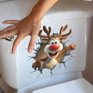 3D Christmas reindeer wall sticker with realistic wall crack effect for bathroom decor