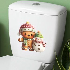 Christmas gingerbread man and snowman toilet stickers for festive home wall decoration