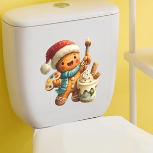Cartoon gingerbread man Christmas wall sticker for toilet tank and bathroom decoration