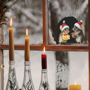 3D Christmas mouse hole wall sticker with mice in Santa hats on a wooden window