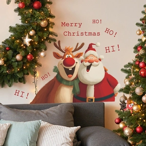 Autocollant Mural Drôle De Père Noël Et De Renne De Noël PVC Autocollant Décoration De Maison Festive Stickers Fenêtre