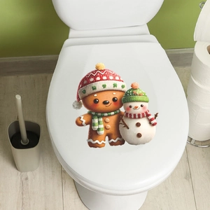 Christmas gingerbread man and snowman bathroom toilet seat stickers for holiday decoration