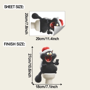 Détails des dimensions pour sticker mural de Noël chat noir drôle sur toilettes
