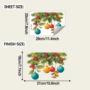 Dimensions et disposition des autocollants de Noël pour toilettes avec houx et boules