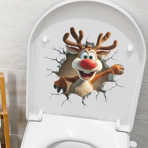 3D reindeer wall decal with realistic cracked effect for bathroom toilet lid decoration