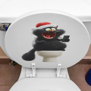 Sticker chat de Noël humoristique pour décoration de abattant de WC salle de bain