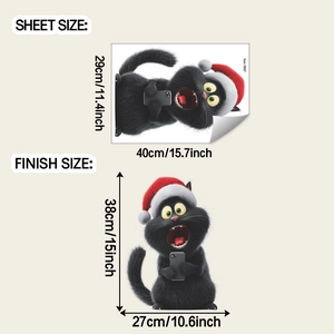 Détails des dimensions de la feuille et de la finition du sticker chat de Noël