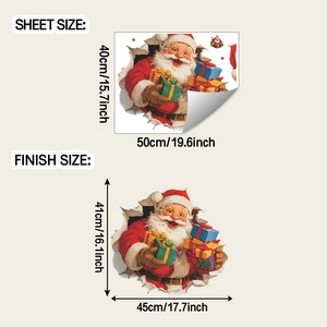 Detailed sheet size and finish size guide for Santa Claus wall sticker set
