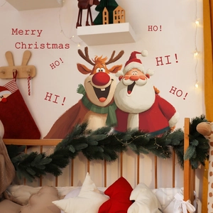 Stickers muraux Père Noël et renne pour une décoration de fête festive et auto-adhésive