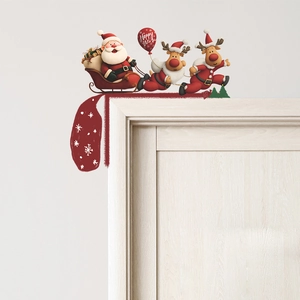 Christmas Santa Claus Reindeer Wall Sticker PVC Removable Door Frame Decal For Home Festive Party Decoration Holiday Ornament