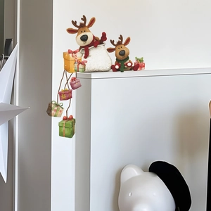 Cartoon Christmas reindeer wall stickers with gift boxes for festive home decoration