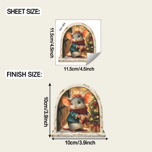 Detail view of 3D Christmas mouse wall decal with sheet size 11.5x11.5cm for DIY decor