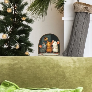3D mouse hole wall sticker with cute cartoon mice for festive Christmas home decoration